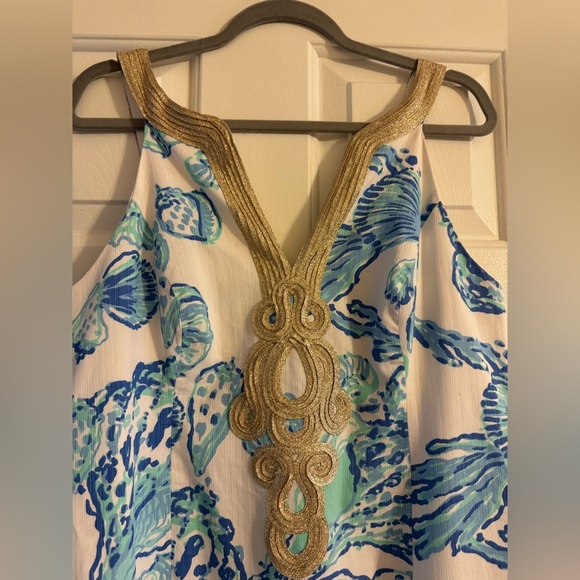 Lilly Pulitzer White and Blue Mini Dress with Gold Accents - Picture 4 of 9